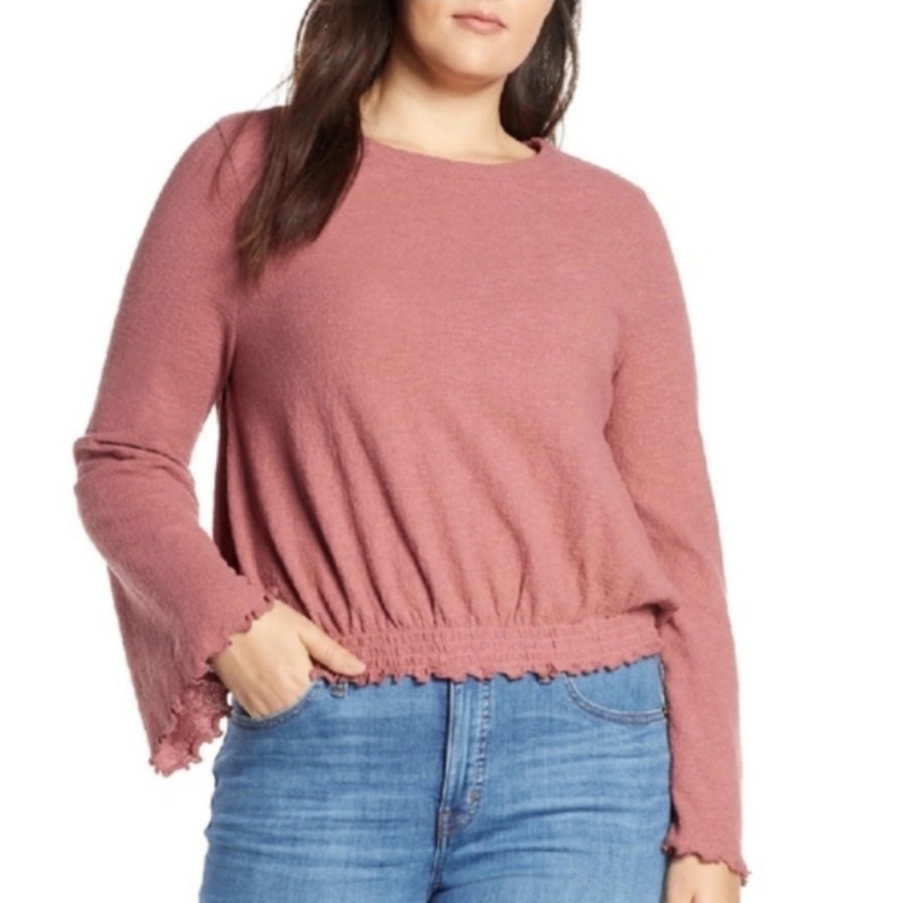 Madewell Texture & Thread Smocked Bell-Sleeve Top Autumn Berry Size L Boho